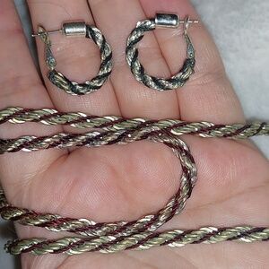 Silver Women's Twisted Rope Set With Necklace Earrings And Bracelet